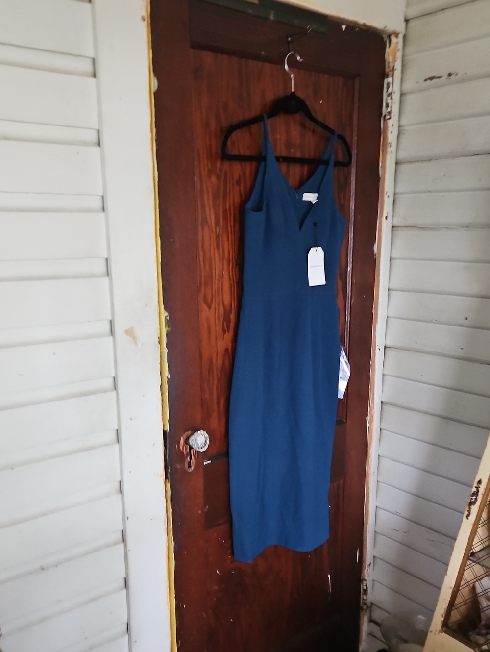 Dress the Population Teal Midi Sheath Dress with V-Neck
